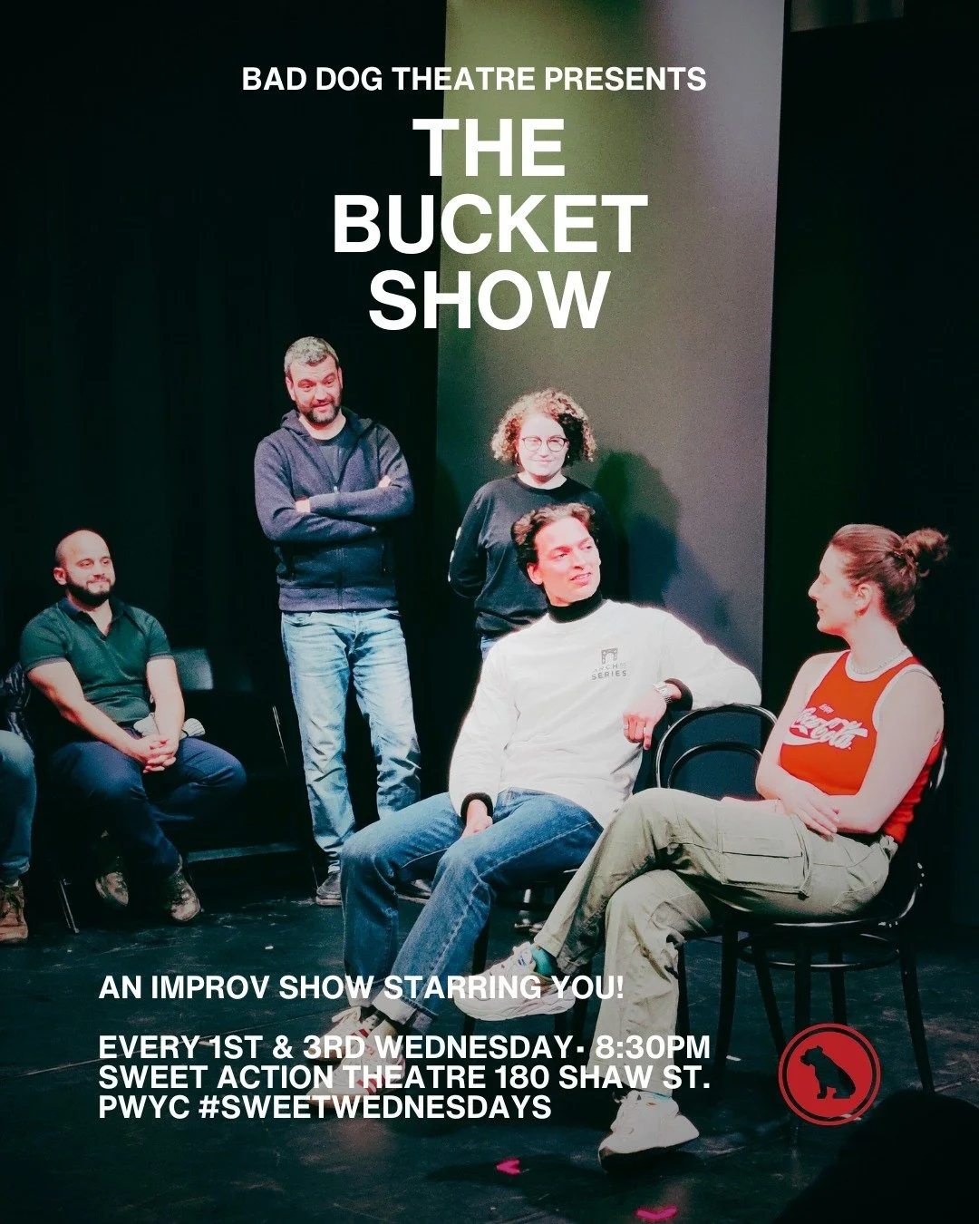 TONIGHT! Join us for a Sweet Sweet Wednesday at @sweeractiontheatre!

7PM: 🎓 GRAD SHOWCASE: IMPROV FOUNDATIONS 4 

Watch our talented Bad Dog Academy Graduates do Their Thing! This brilliant showcase features performances by John Portero's Improv Fo