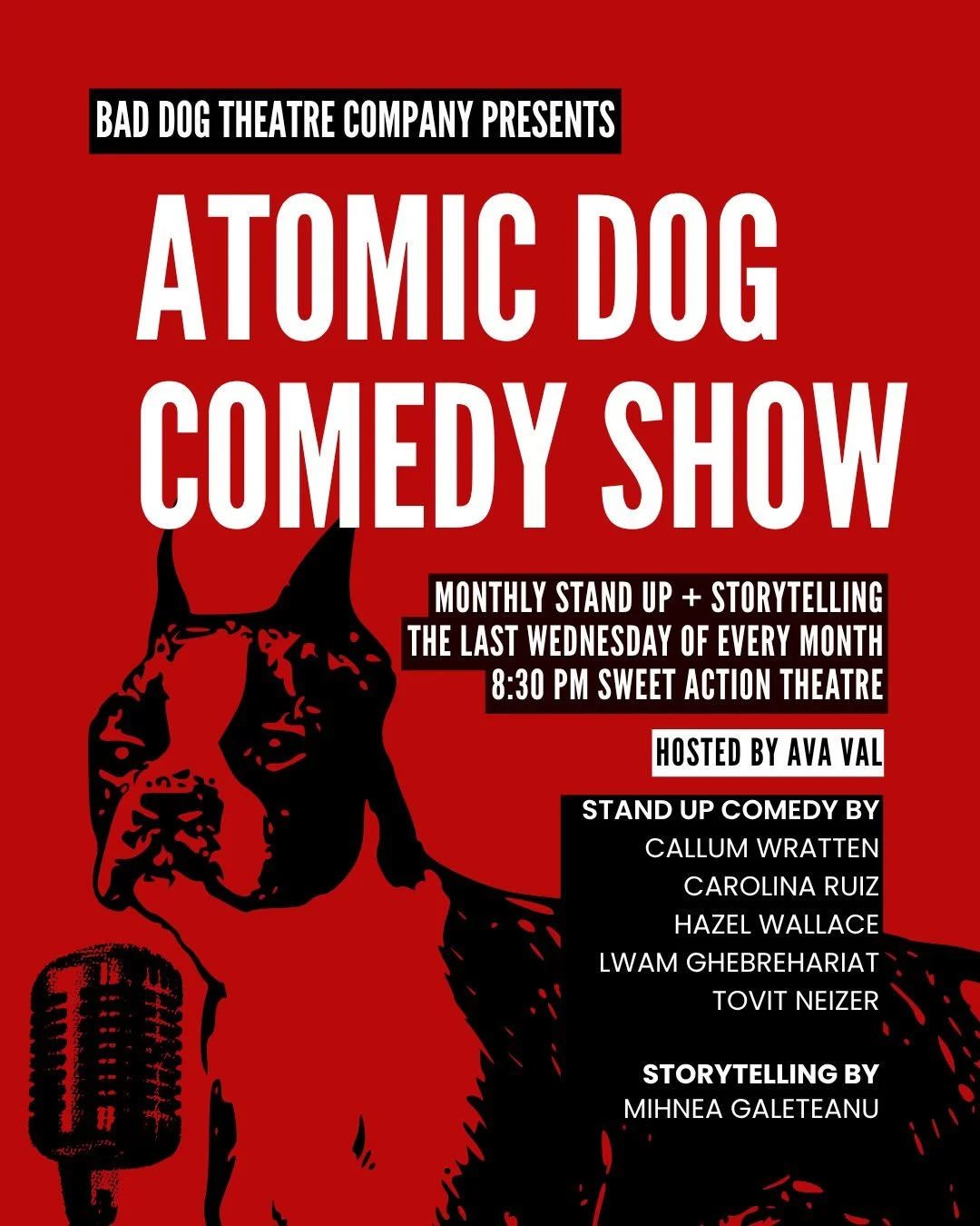 This Wednesday, August 26 at 8:30pm, join us at @sweetactiontheatre for the Atomic Dog Comedy Show! 

The Atomic Dog Comedy Show is your monthly dose of stand-up and storytelling from some of Toronto&rsquo;s most exciting comedic voices. Every last W