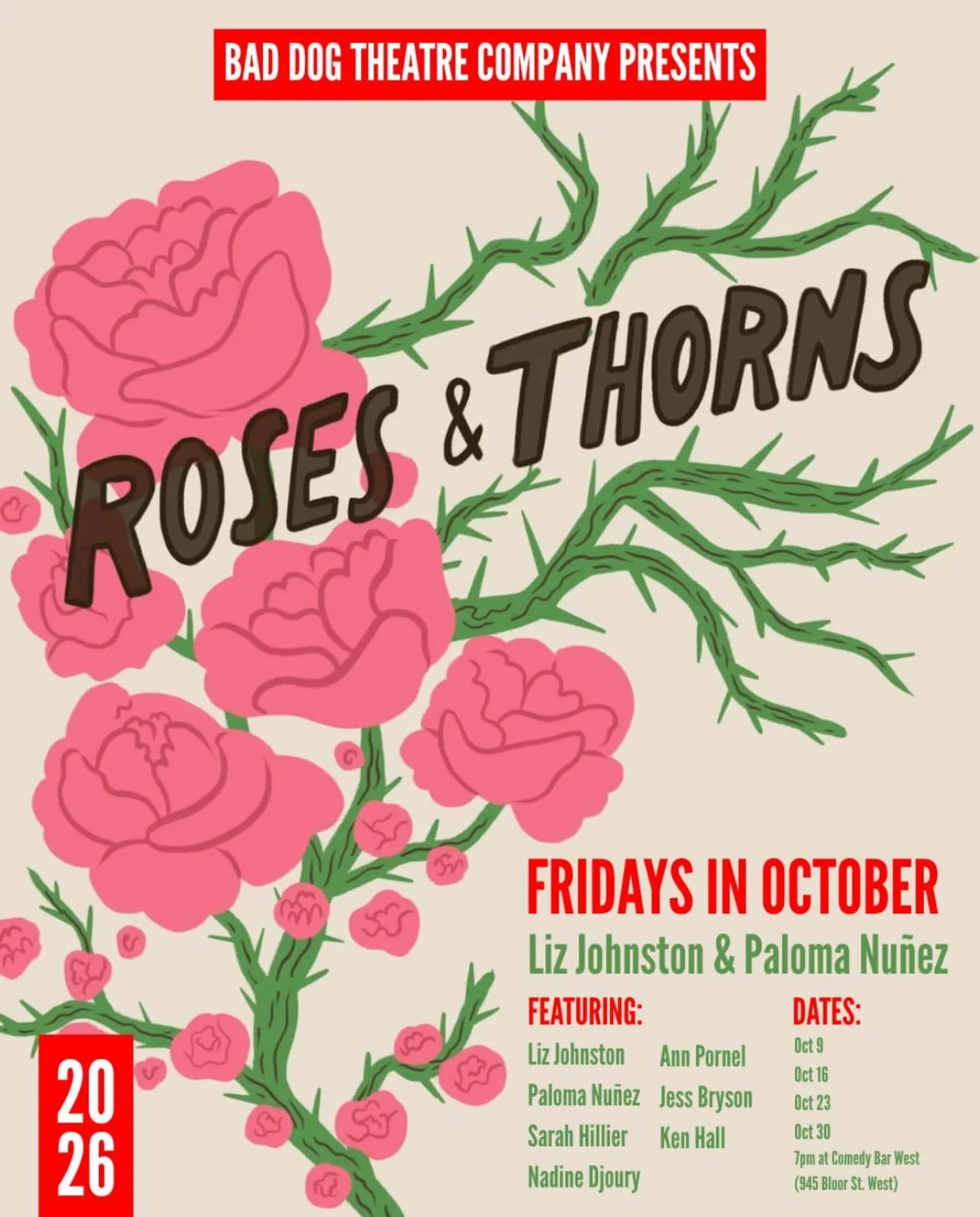 🌹 OPENING TONIGHT at 7PM at @comedybarto for opening night of the feel-good hit, ROSES &amp; THORNS! 

An improvised comedy aimed at audiences looking for a shot of optimism to fend off the winter blues and kick off the new year with a hopeful lens.