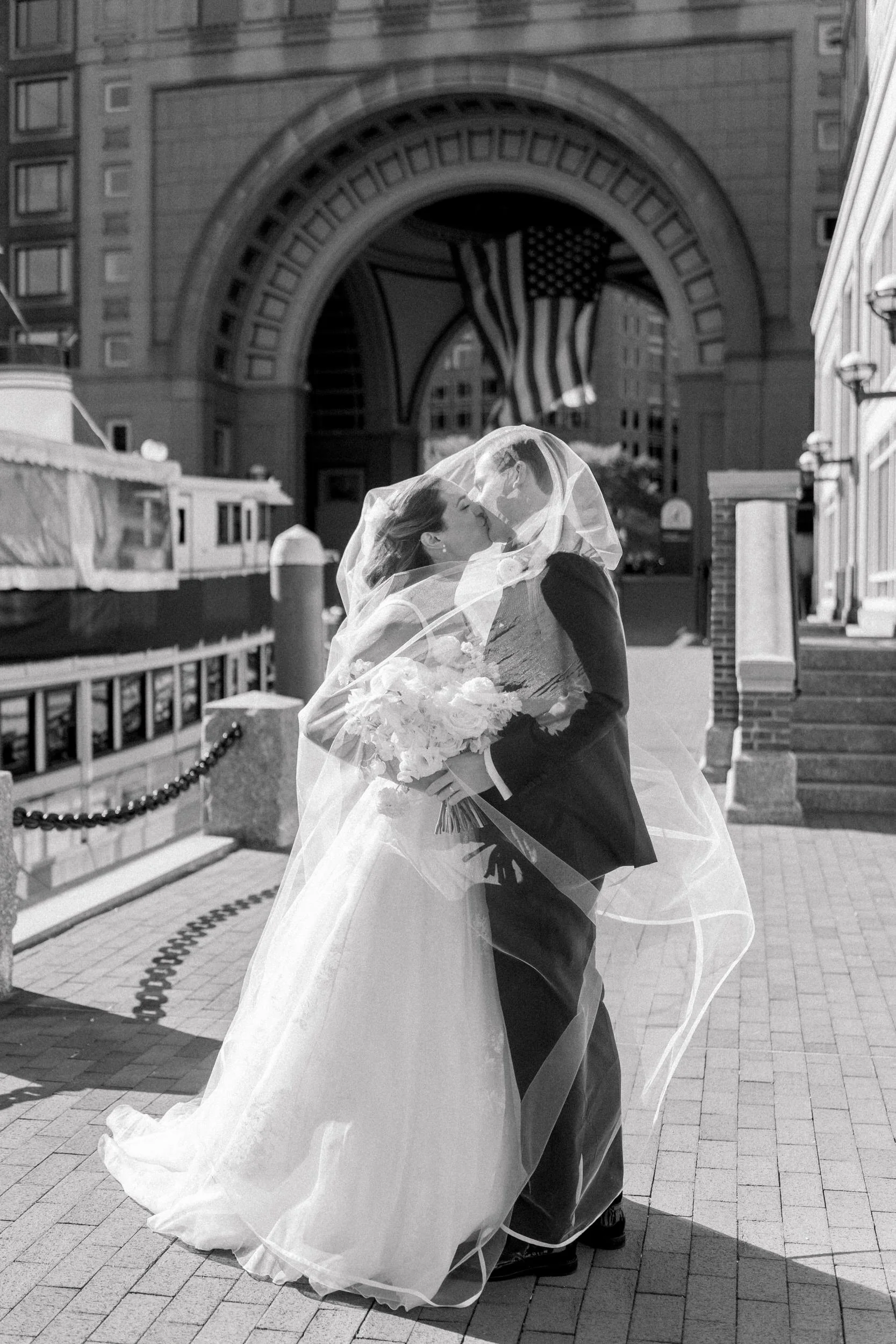Couple portraits  at Boston Harbor Hotel Wedding