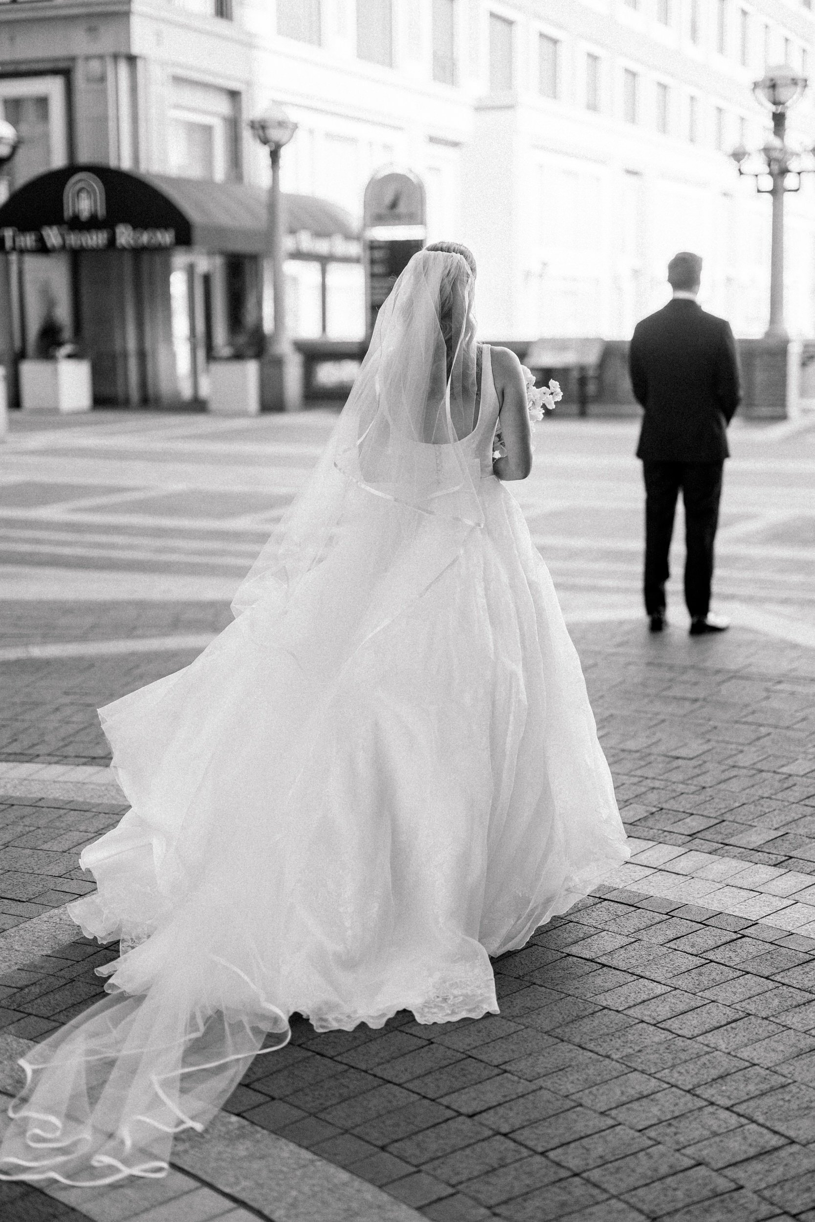 Bride and groom first look  at Boston Harbor Hotel Wedding