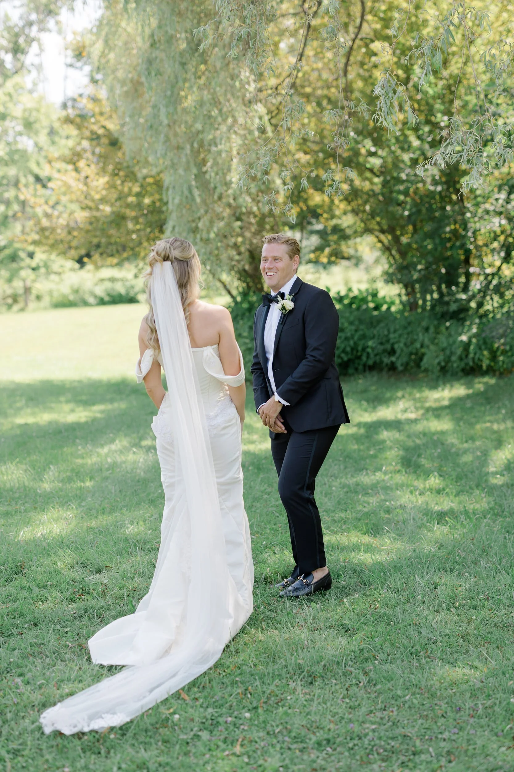 Bride and groom first look at the Equinox Golf Resort & Spa Wedding