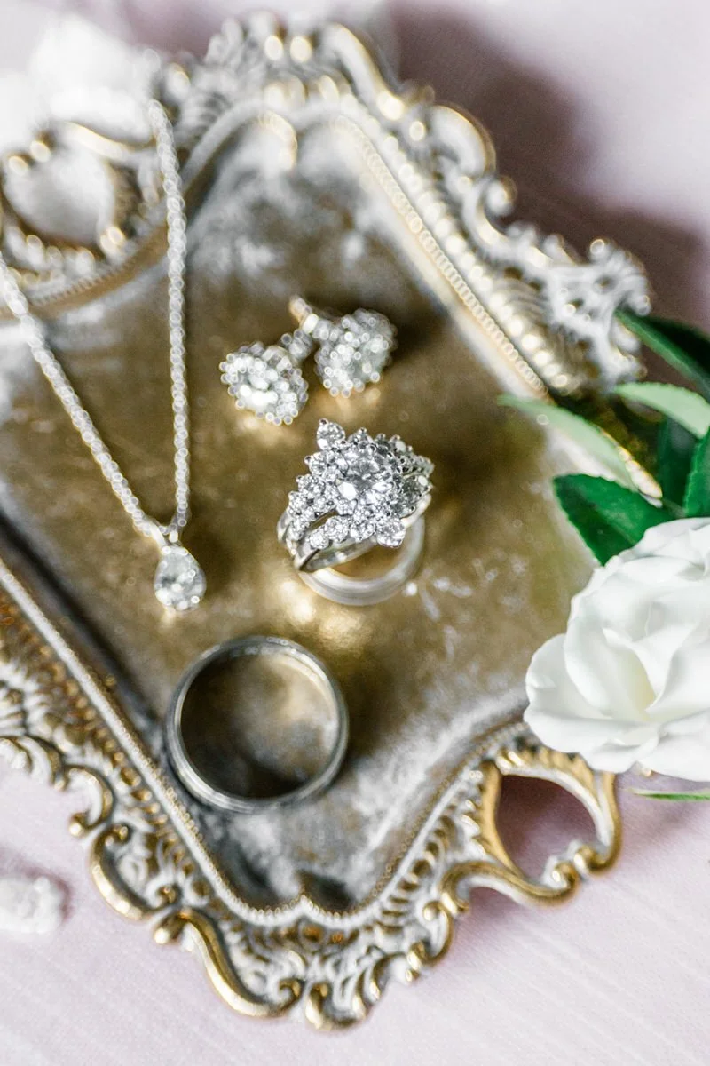 Mountain Top Inn Vermont Wedding Diamond ring, necklace and earrings