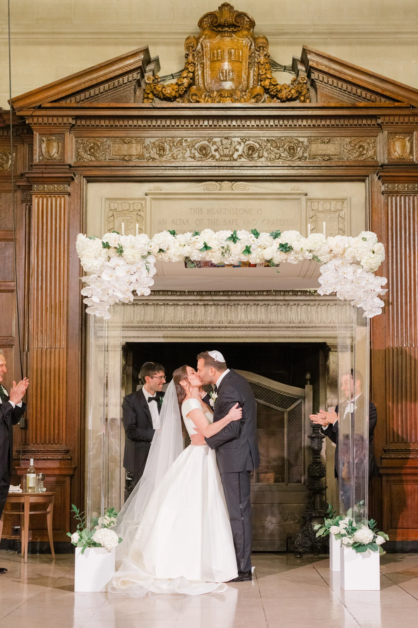 First kiss at the Harvard Club of Boston Wedding