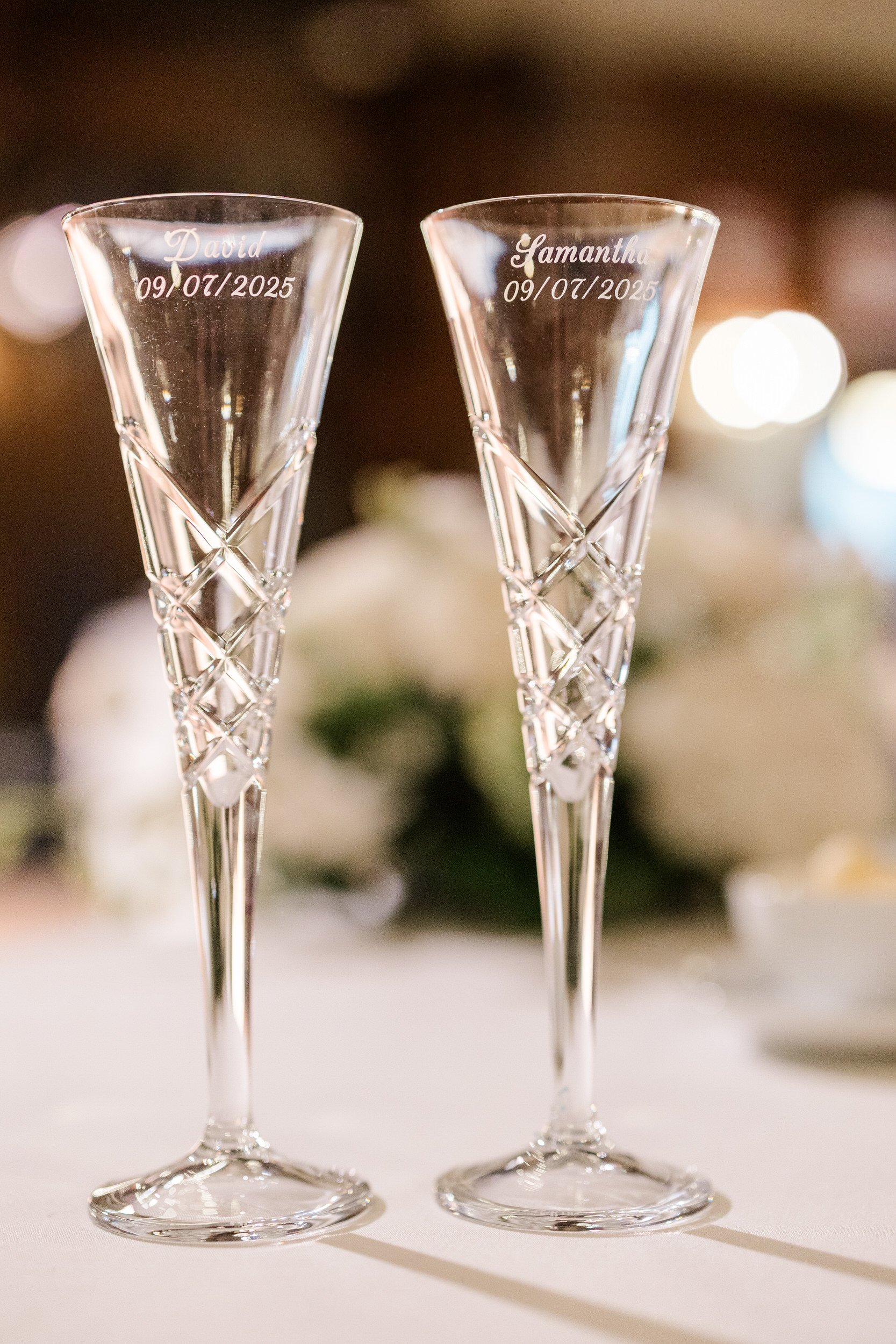 Champagne flutes at the Harvard Club of Boston Wedding