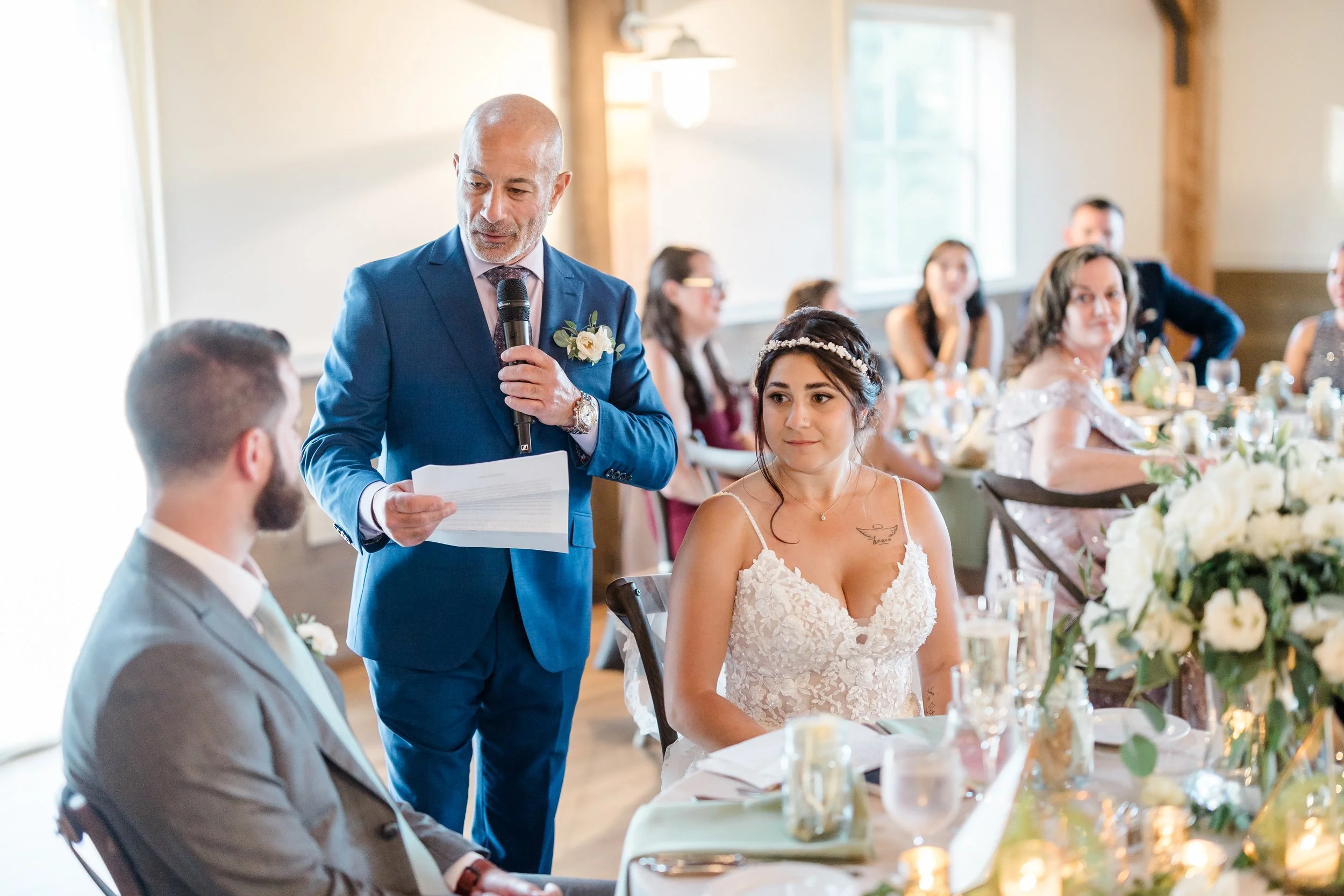Bride's father gives a toast at Mountain Top Inn Vermont Wedding