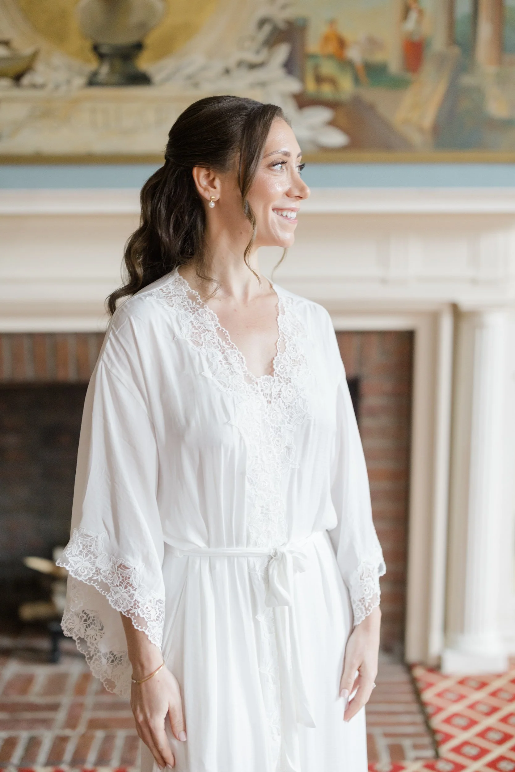 Bride getting ready at the Harvard Club of Boston Wedding