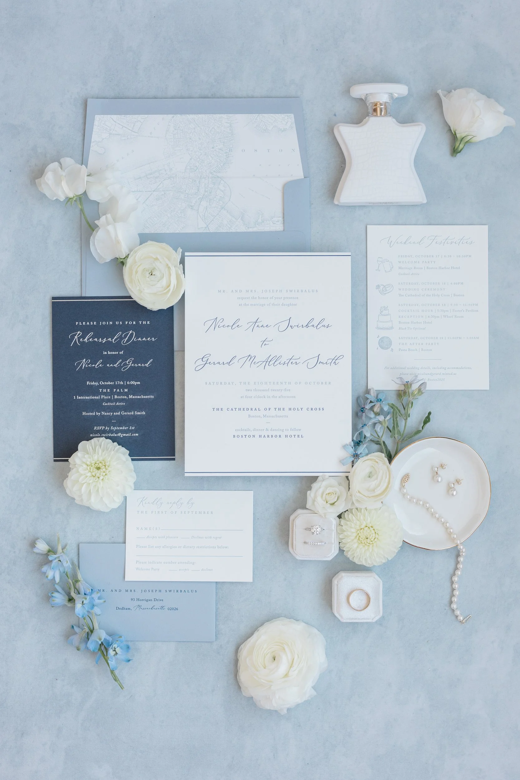 Blue wedding details at Boston Harbor Hotel Wedding