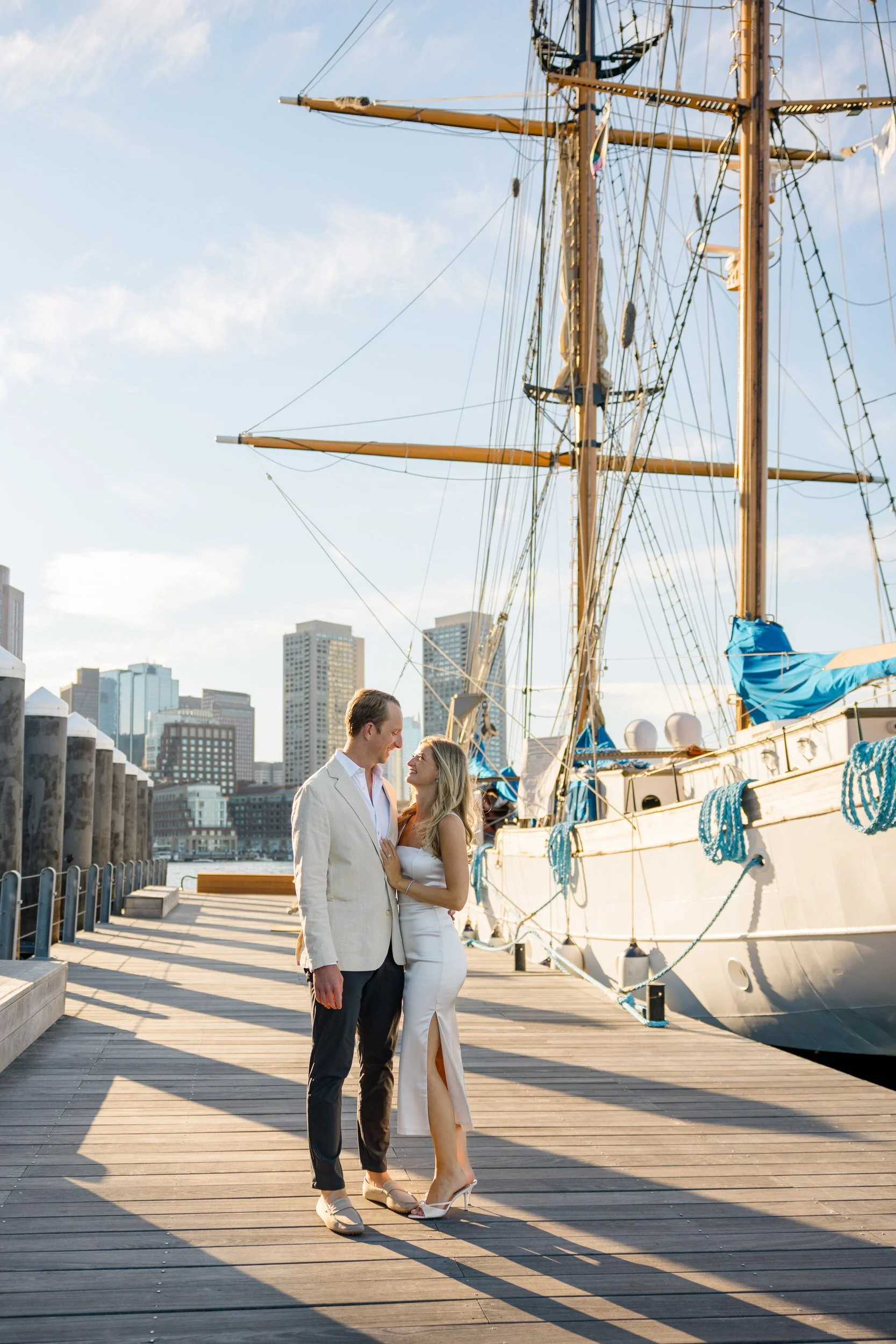Fan Pier Park Engagement Session with boat in background