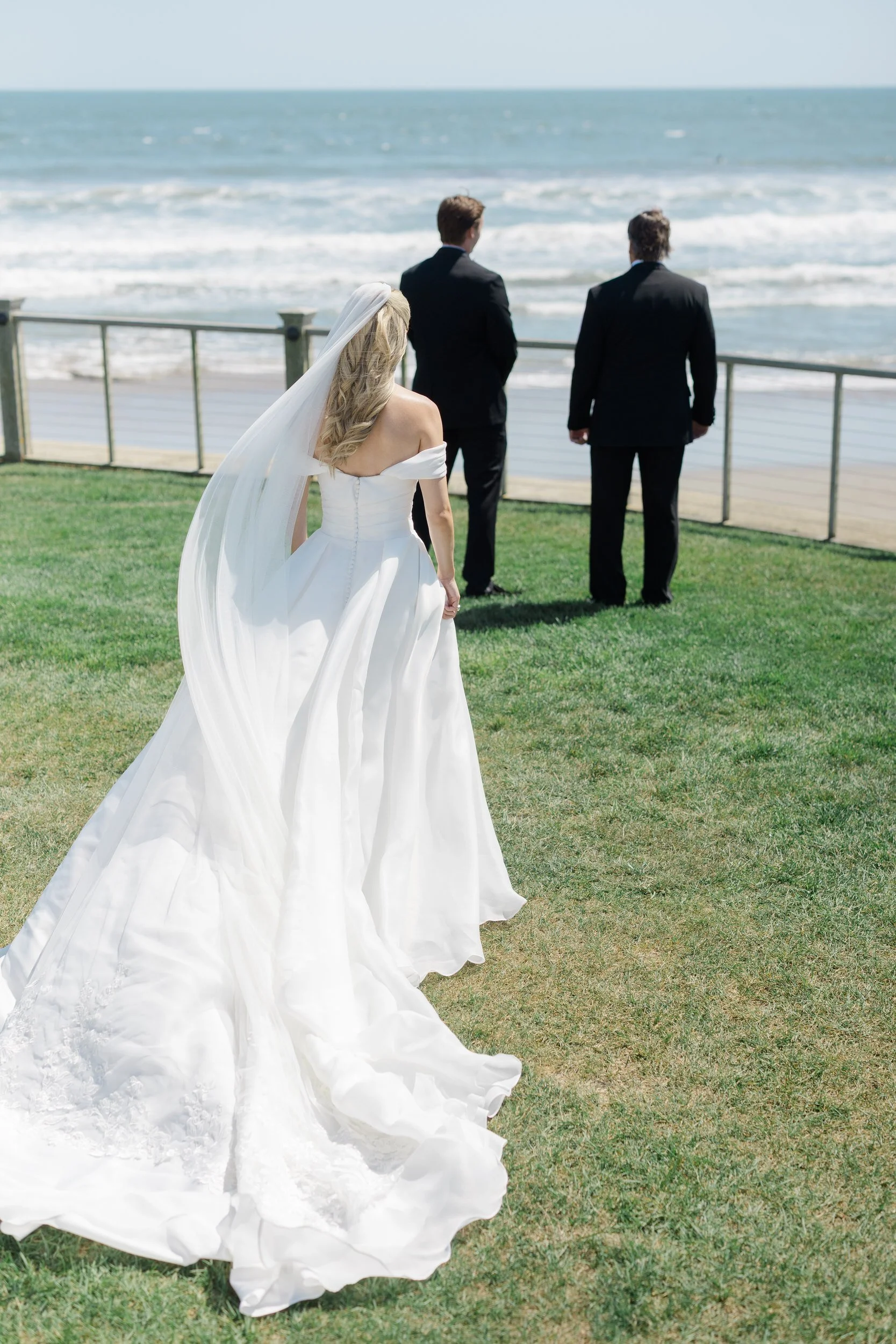 Bride and father first look at the Dunes Club Wedding
