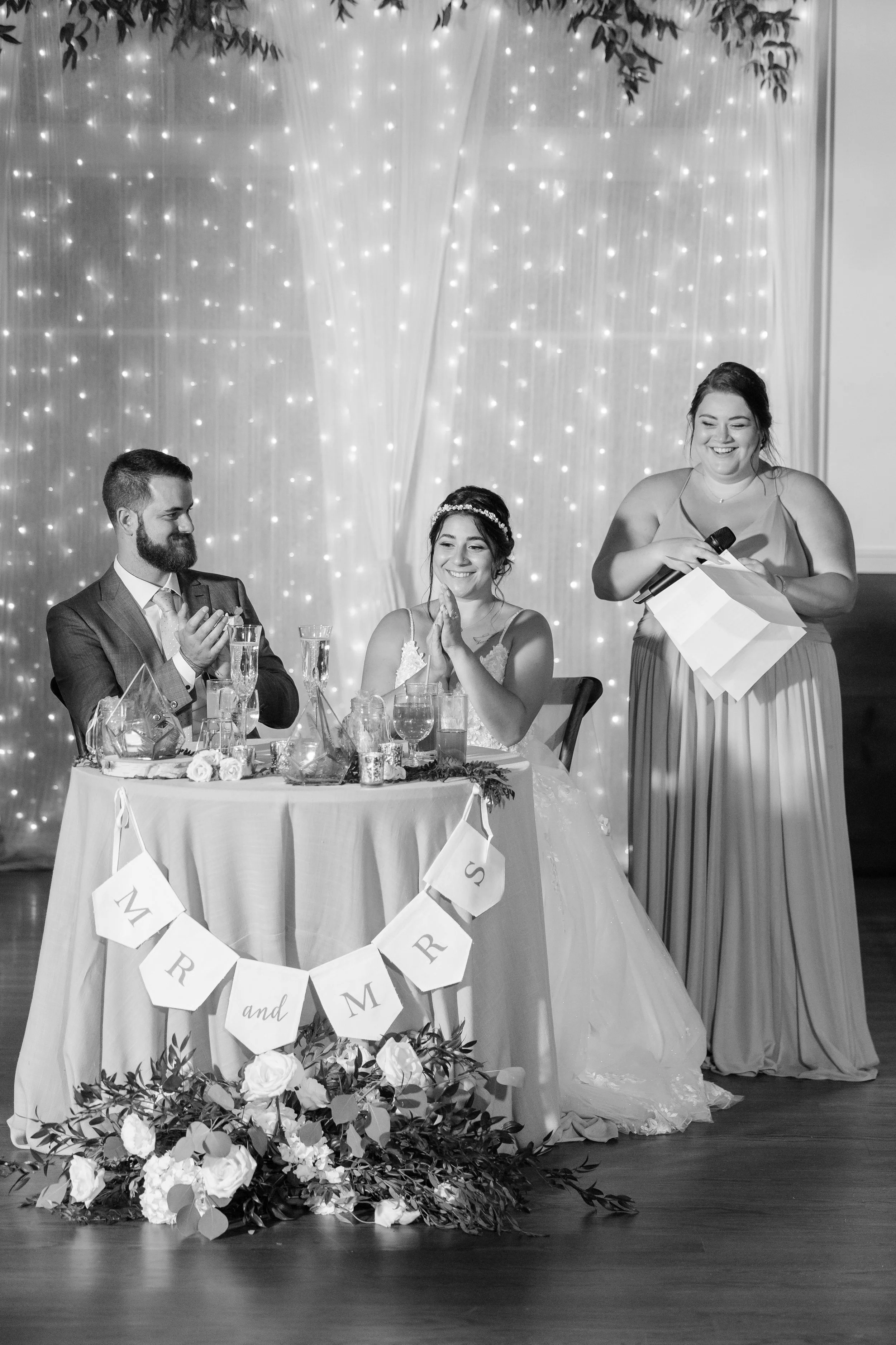 Bride's family gives a toast at Mountain Top Inn Vermont Wedding