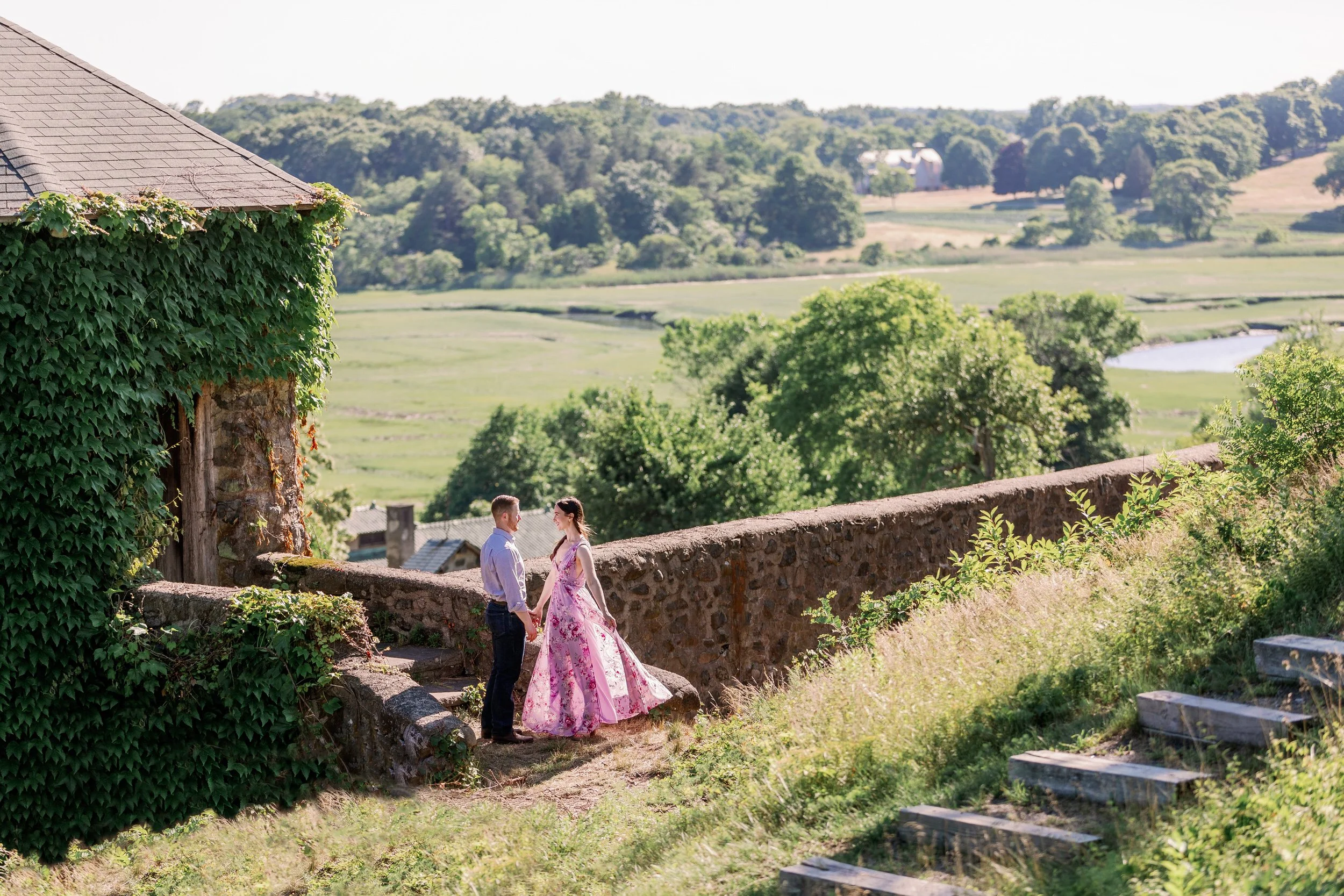 Crane Estate Engagement with rolling hills