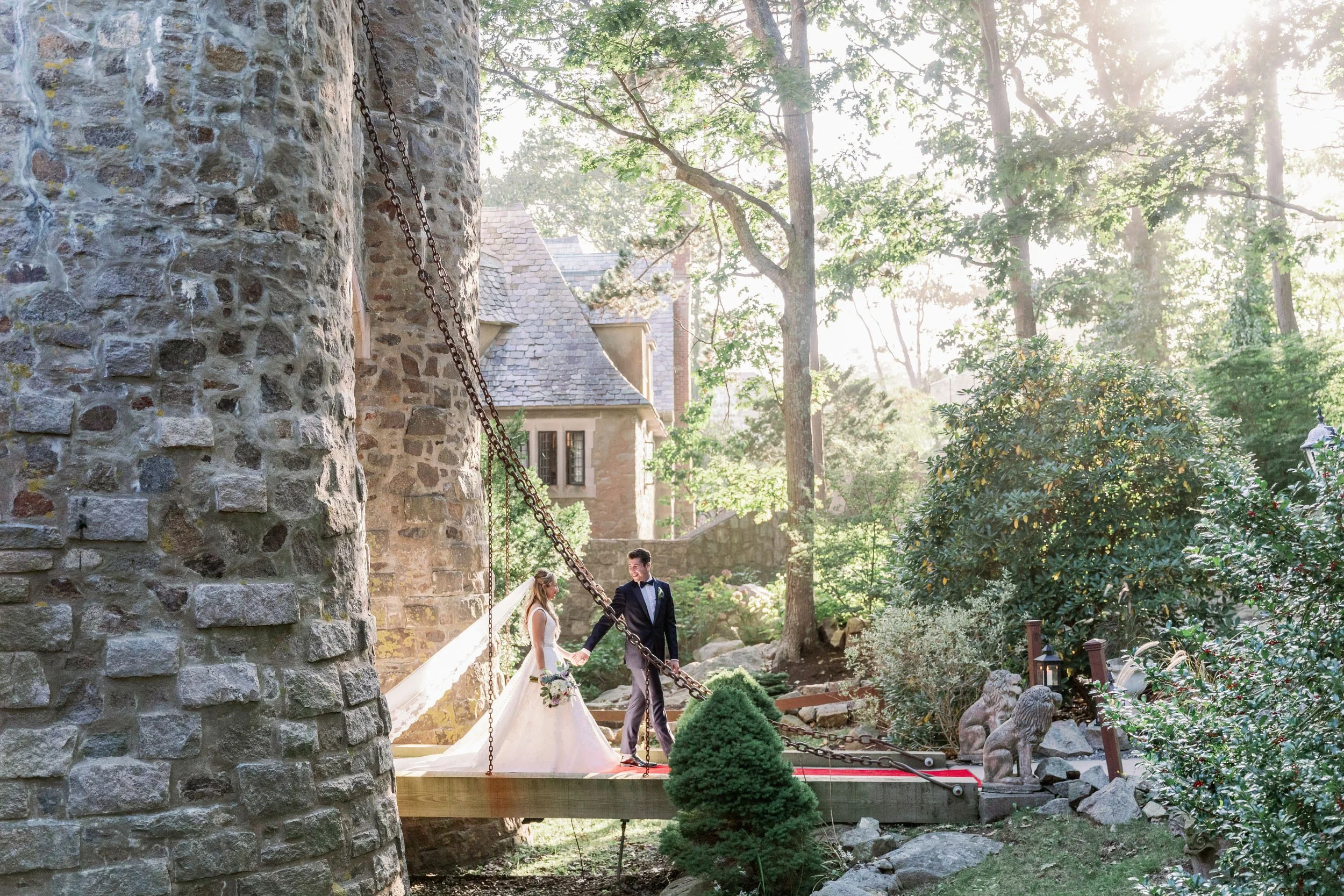 Hammond Castle Coastal Wedding Portraits on Drawbridge