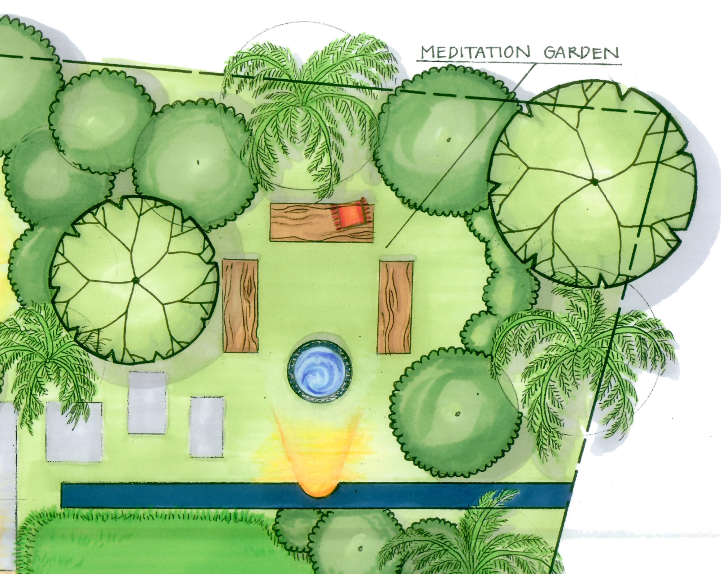 Design detail of meditation garden and water feature