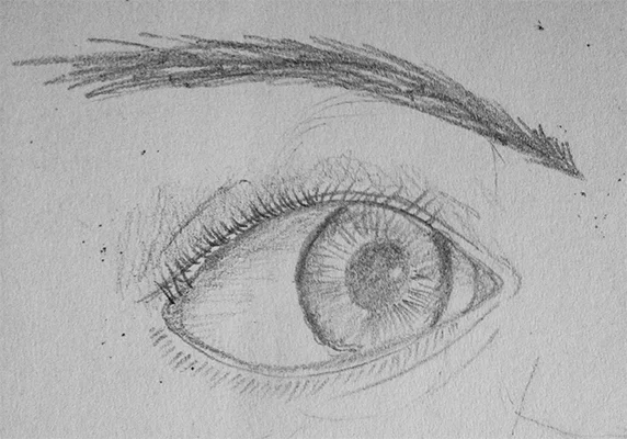 Eye render - the eye is a bloody hard thing to draw, I remember really focusing on all the shadowing and the darkness around the edge of the iris down 
