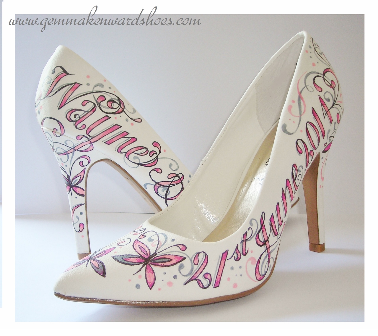 Pink and white wedding shoes