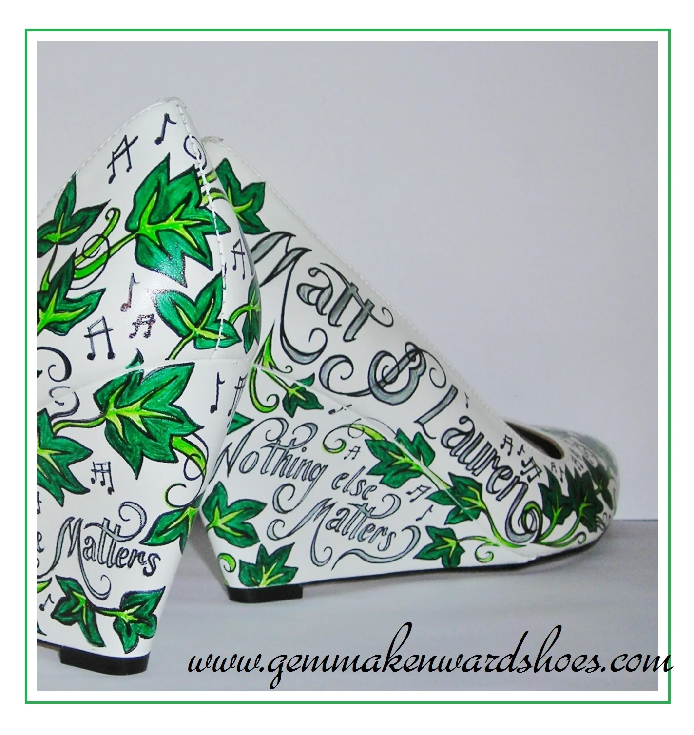 'Nothing Else Matters' Metallica lyrics painted onto a pair of wedges. 