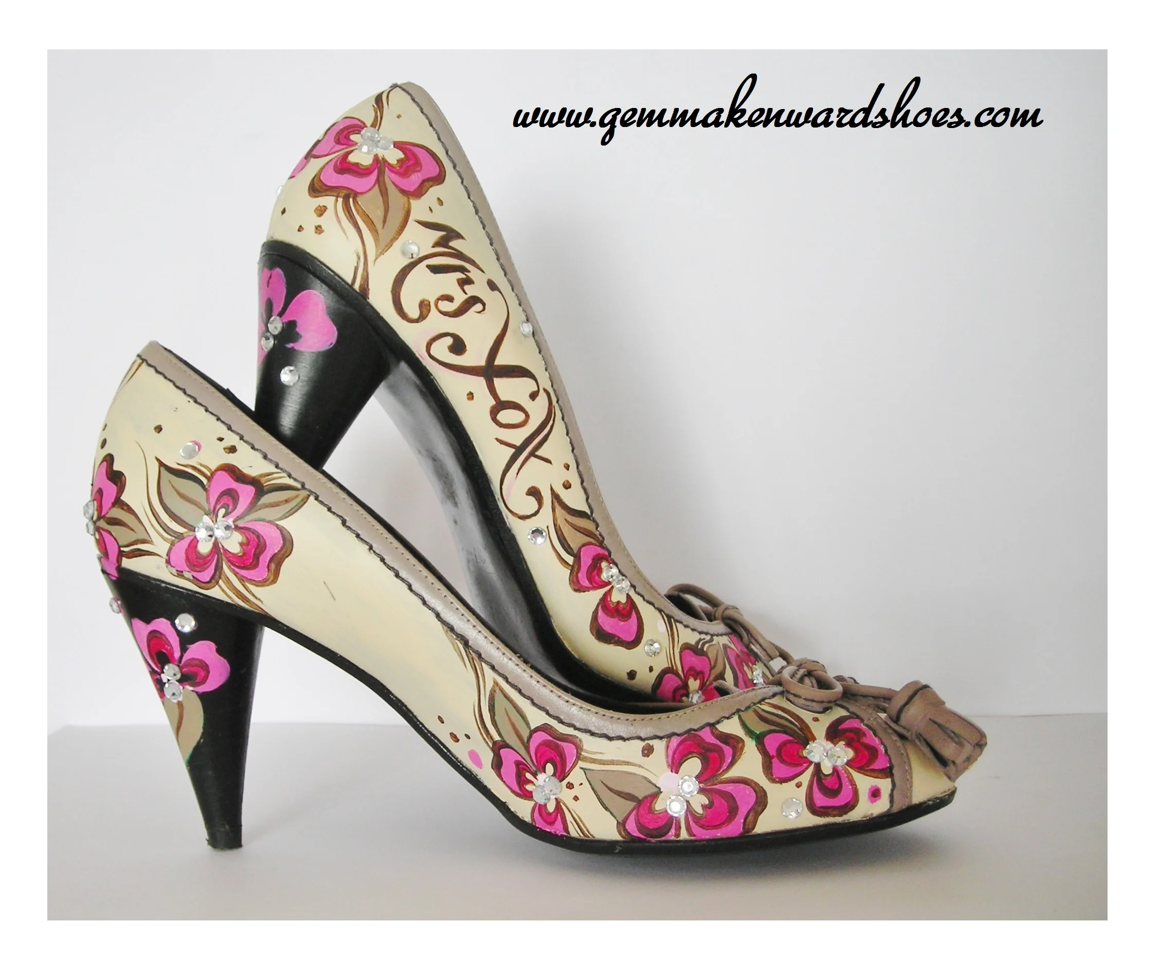 Hand Painted Wedding Shoes with flowers and diamantes 