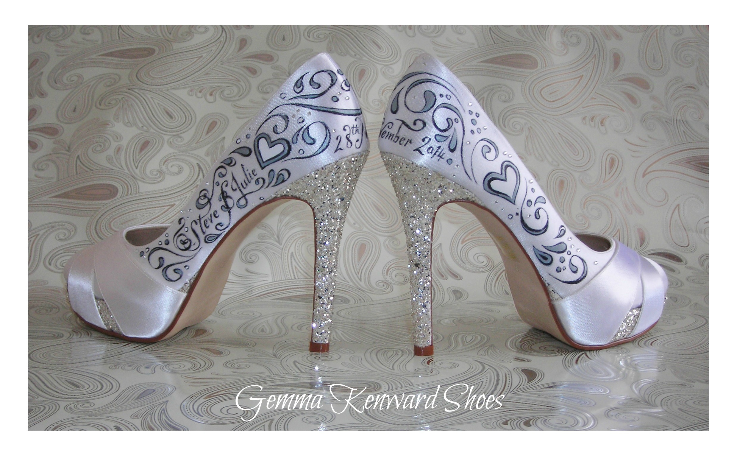 Silver and black customised shoes with sparkly diamantes