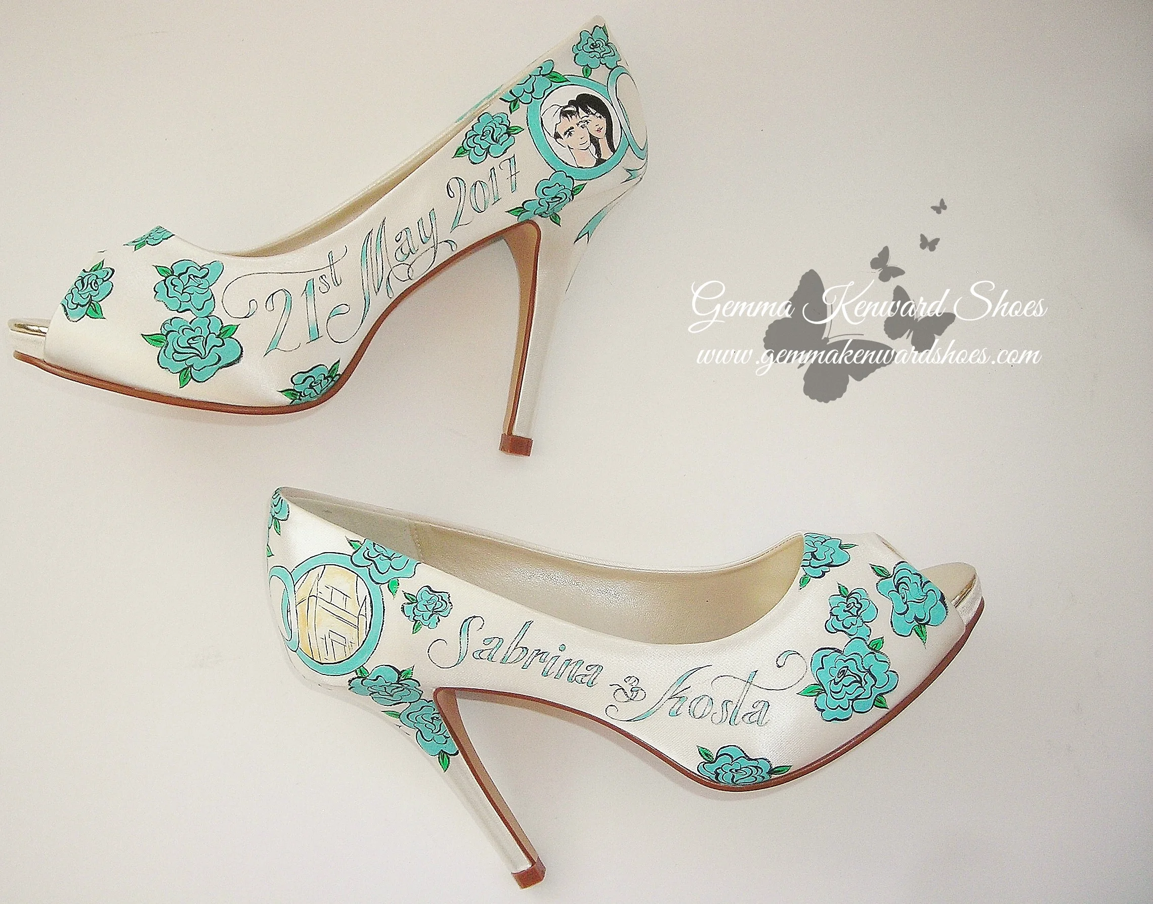 Hand painted light blue wedding shoes