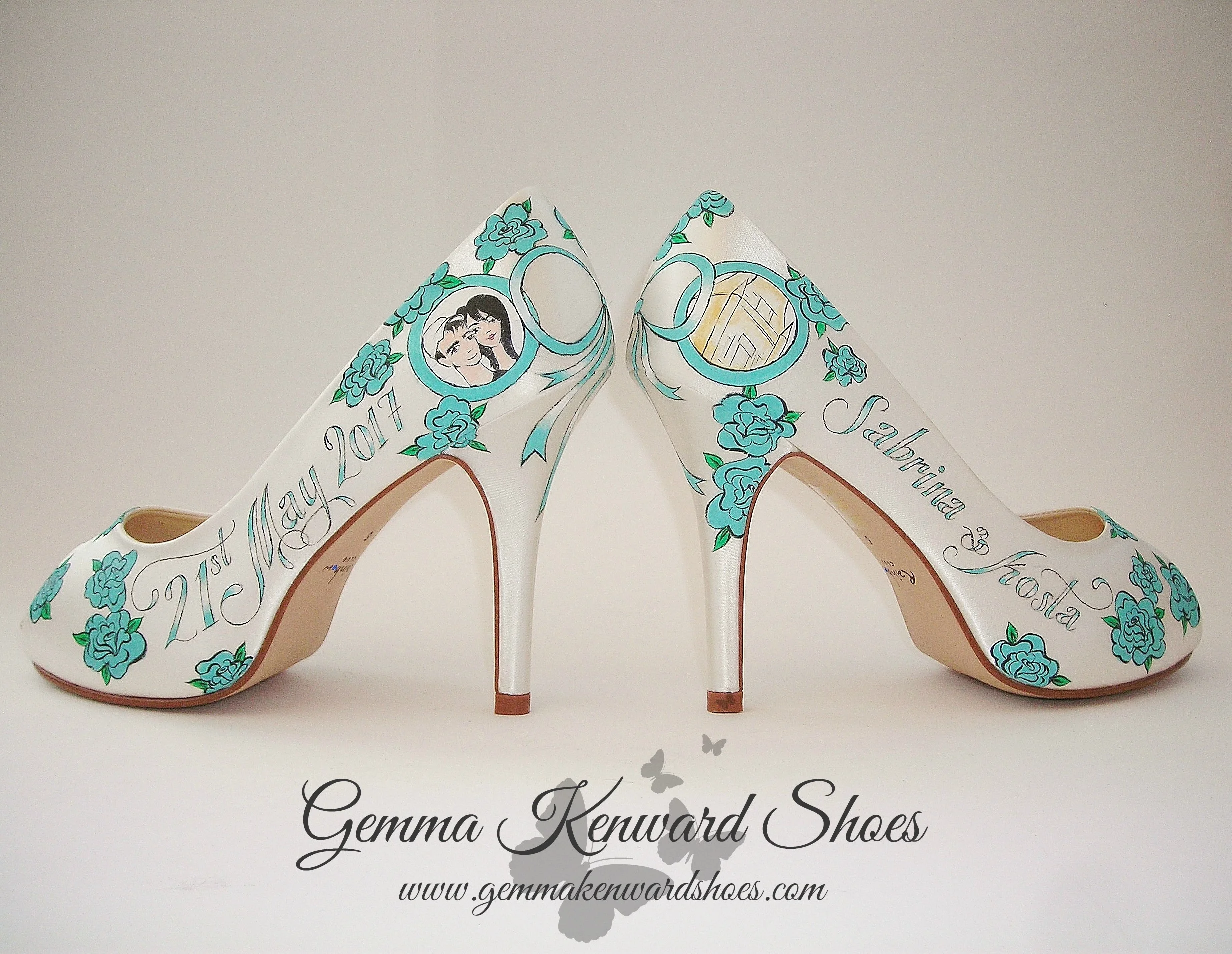 Peephole wedding shoes in Tiffany blue