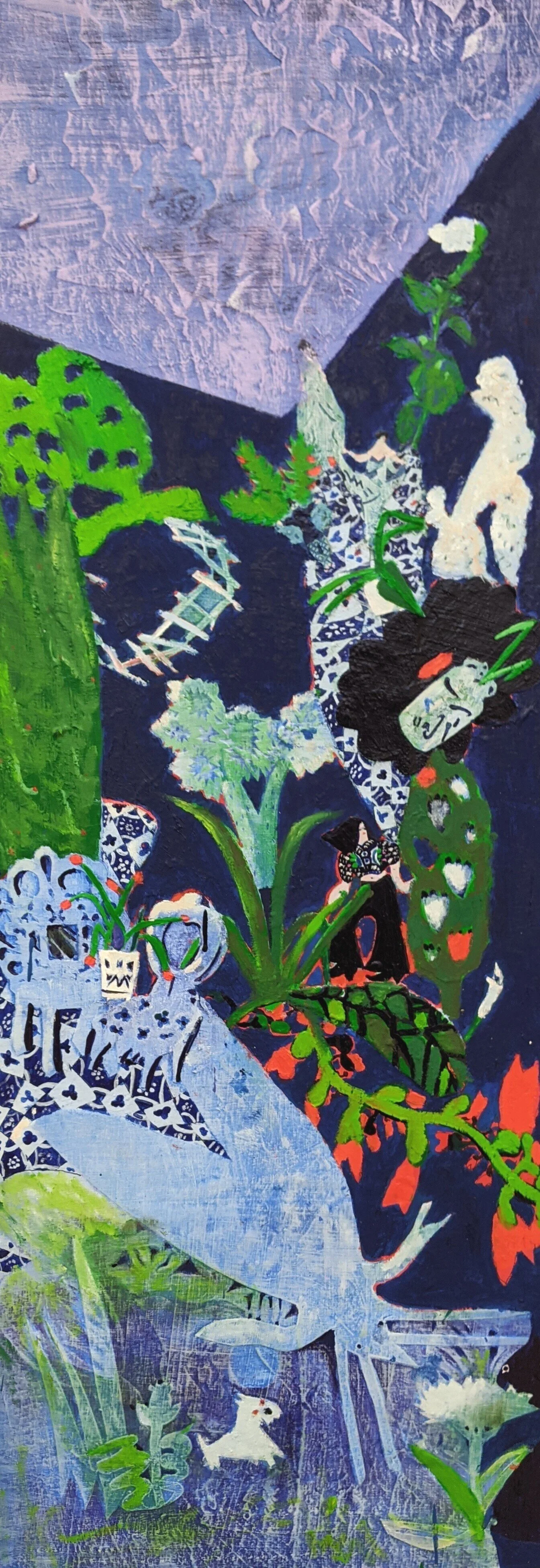 Jack in the Pulpit, oil, acrylic and paper on wood panel, 12" x 24"