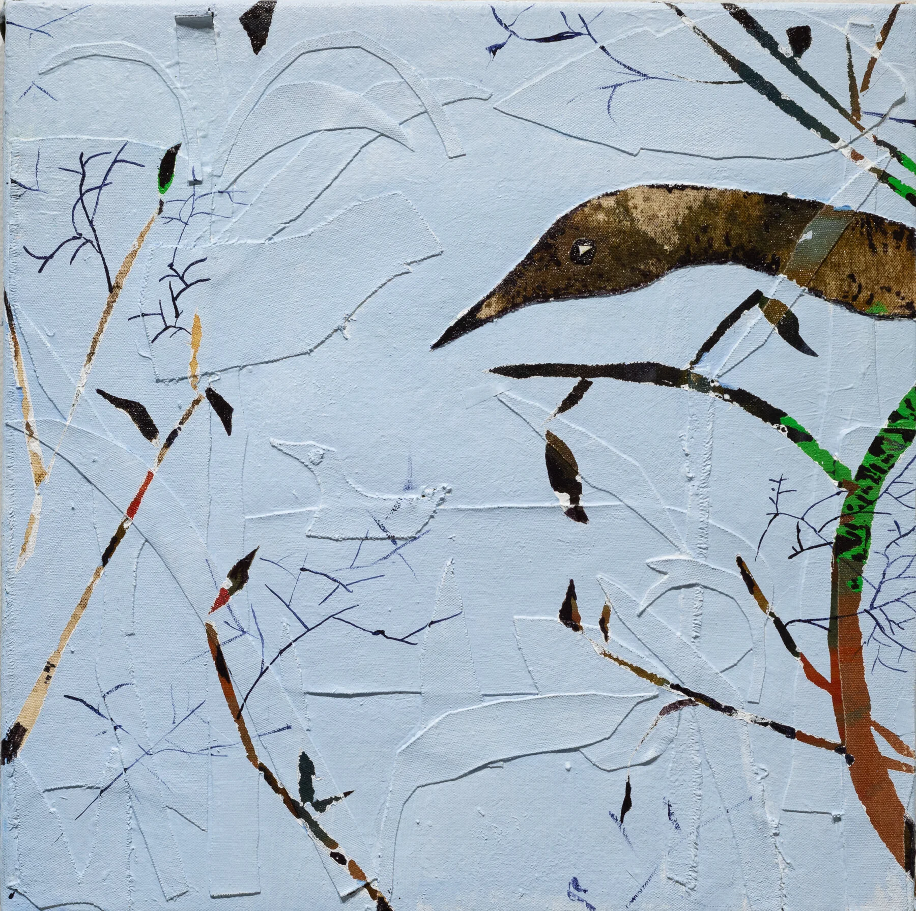 Mother Goose, acrylic and paper on panel,  12” x 12”, 2020