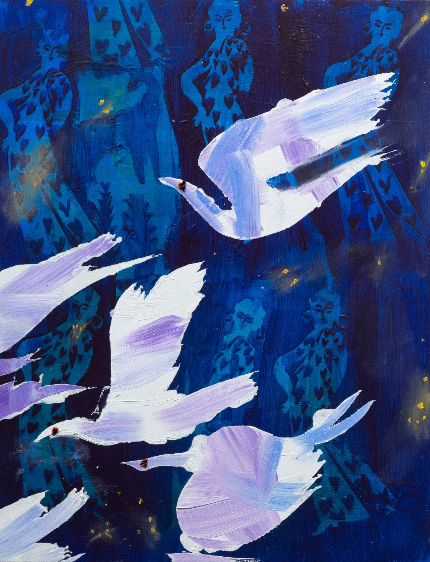 Bright Flight, oil and acrylic on panel, 14” x 18”, 2021