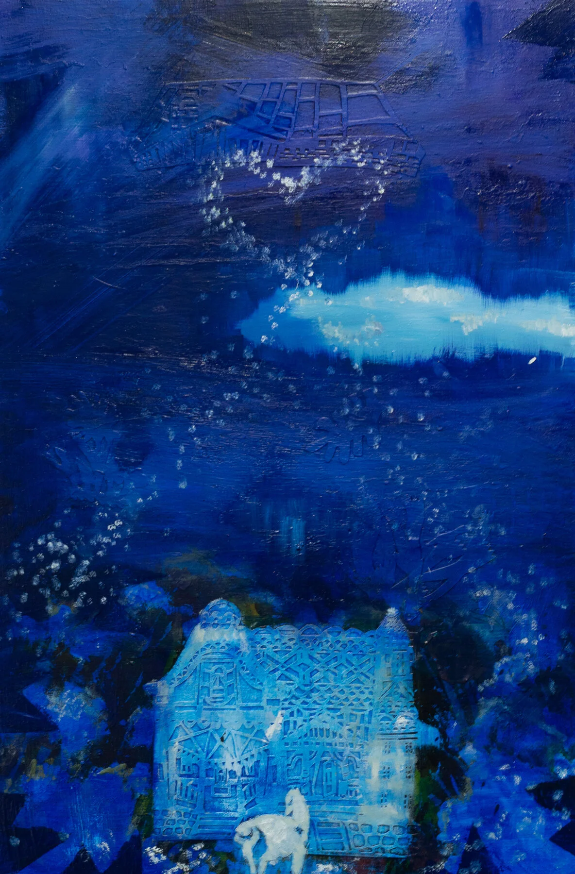 'We Are Here To Love Eachother,' Oil, acrylic, and paper on panel , 18” x 30” , 2020