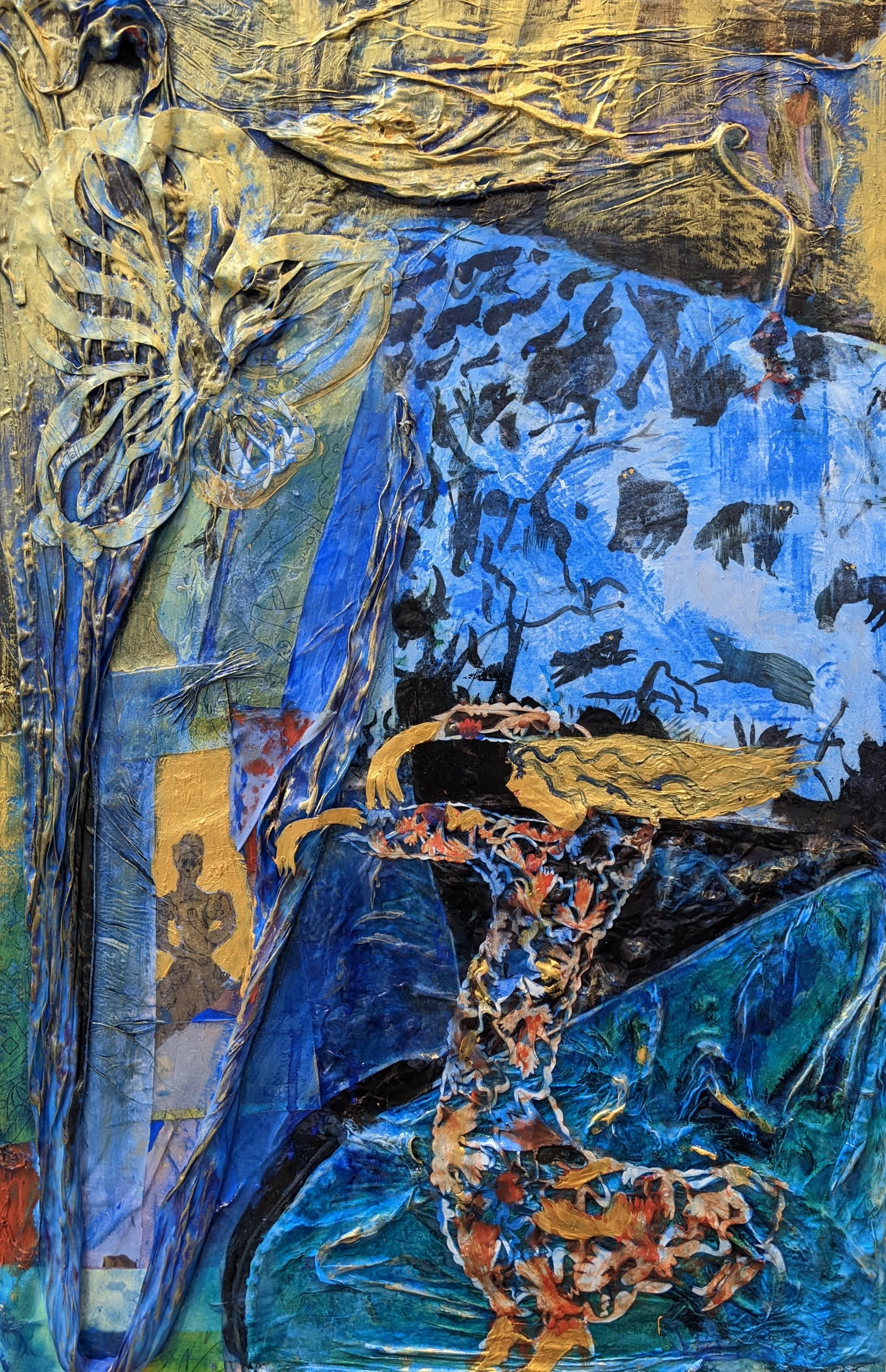   Double Vision   Acrylic and fabric on panel  24”x 36” 