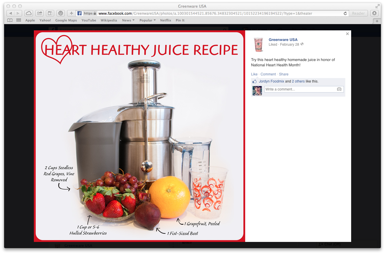  Heart Healthy Month - Juice Recipe Facebook Post (click to enlarge post image) 