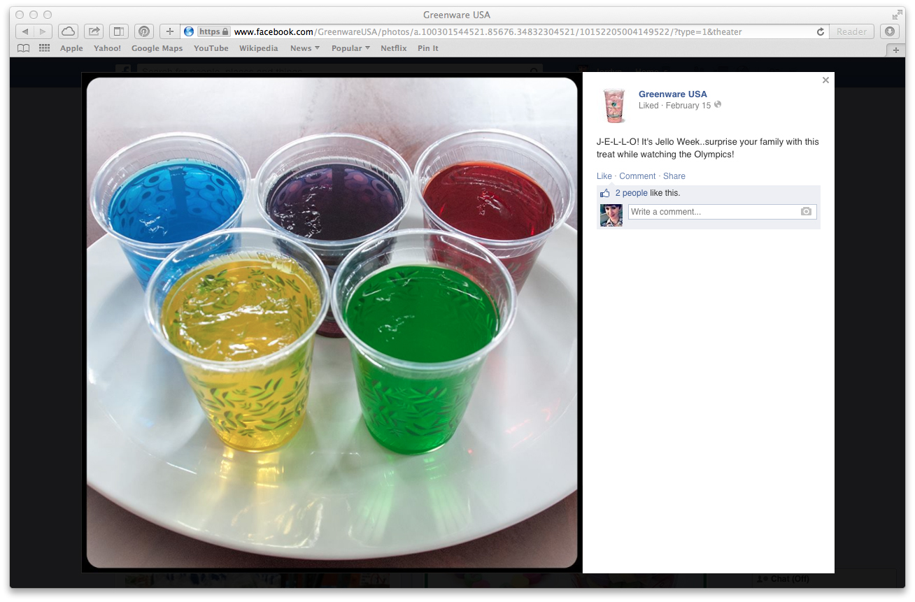  2014 Winter Olympics + Jello Week Facebook Post (click to enlarge post image) 