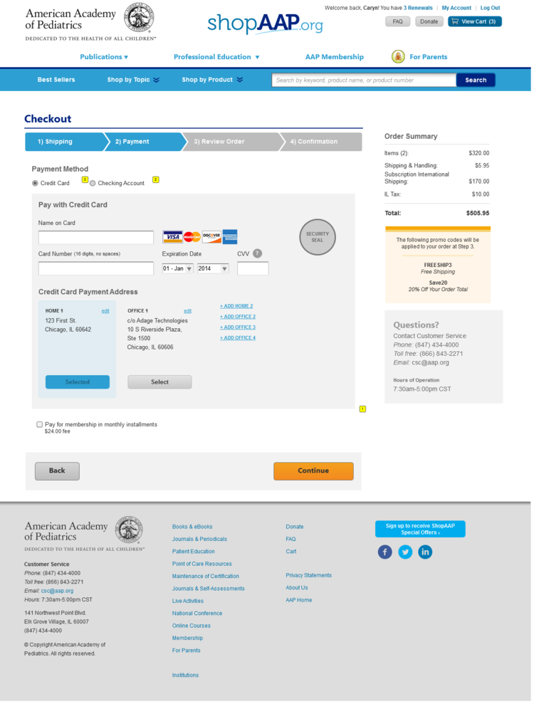 Interactive Prototype: Checkout Step 2