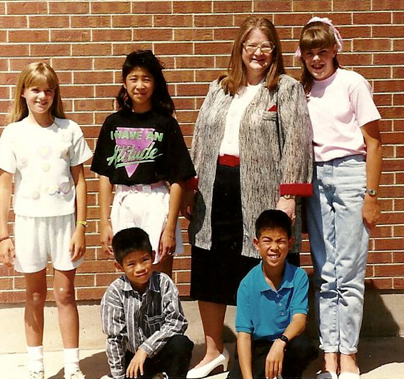 With Ms. Johnson and some of the members of "Strings 'R Us". That's me on the right with the rolled jeans.