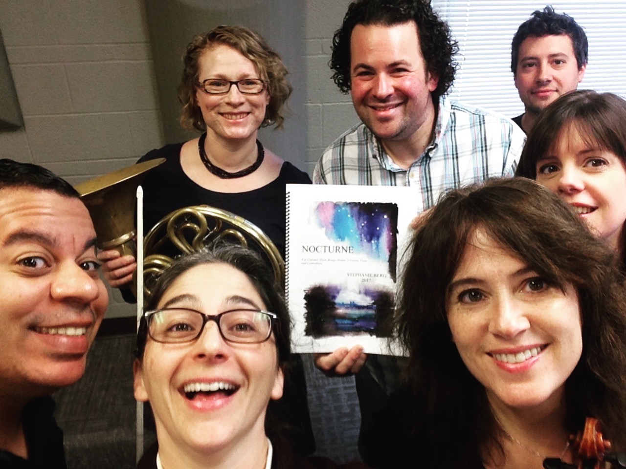 In the past few years we've started commissioning new works by local composers. Here we are before the first rehearsal ever of Nocturne by Stephanie Berg.