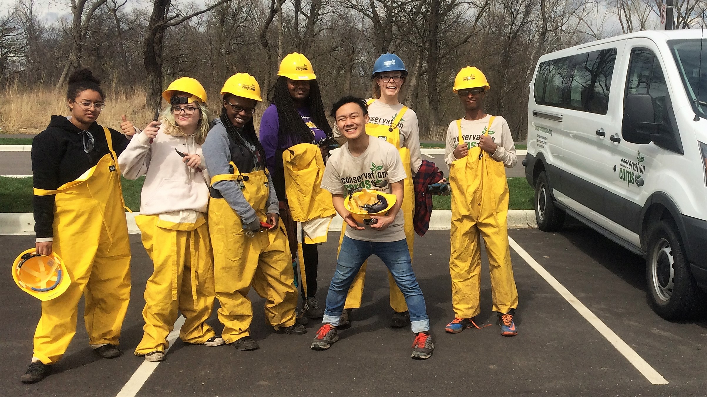 Pictured: The El Rio Youth Crew after a field day spent clipping Corydalis incisa      April 15, 2017 | Como Park, Saint Paul, MN