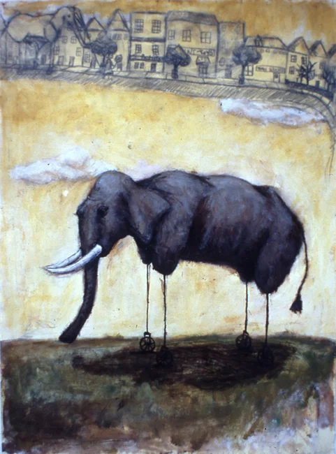 The wheeled elephantdeams of his walks with victoria before she grew up..jpg