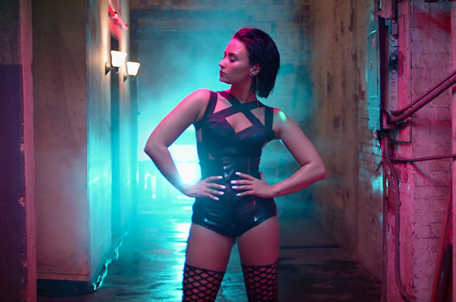 DEMI LOVATO wearing her BAO TRANCHi hi waisted Leather shorts for her music video "COOL FOR SUMMER"