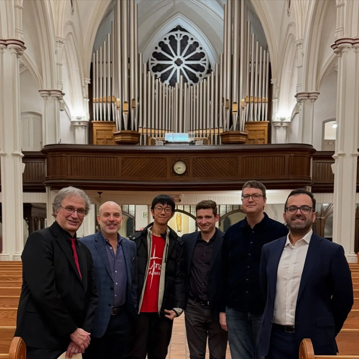 A post-concert photo with Thierry Escaich, Professor at the CNSMDP and Organiste Titulaire of Notre-Dame de Paris, following his week-long visit as France-Canada Distinguished Visitor in Music at the University of Toronto Faculty of Music. An electri