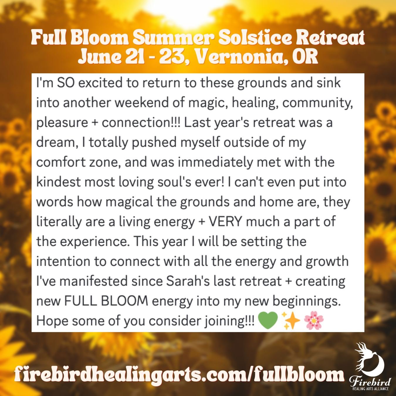 ☀️ Some sweet words from one of last year's retreat attendees who is joining again this year! 🥰

Fun fact: everyone who's currently signed up also joined for last year's Empress Retreat at this magical location! So clearly we are doing something rig