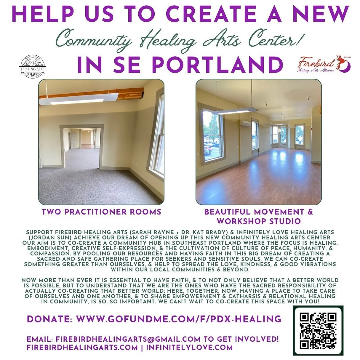 💫🪷Help support our dream of opening up our new community healing arts center in Inner Southeast Portland!

💫DONATE: https://www.gofundme.com/f/pdx-
healing
💫PRACTITIONER FORM: https://forms.gle/
kj3K8Bhmgdk92tCz5

After a pipe burst and we sudden