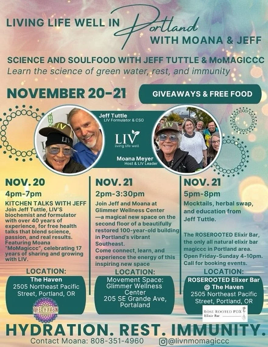 Glimmer is excited to welcome @livnmomagiccc and Jeff Tuttle for ✨Science and Soul Food✨

 Unite in Hydration, Rest and Immunity at its best with LIV International and Momagiccc!

Come play and optimize your life!

Let&rsquo;s talk about Hydration+Re