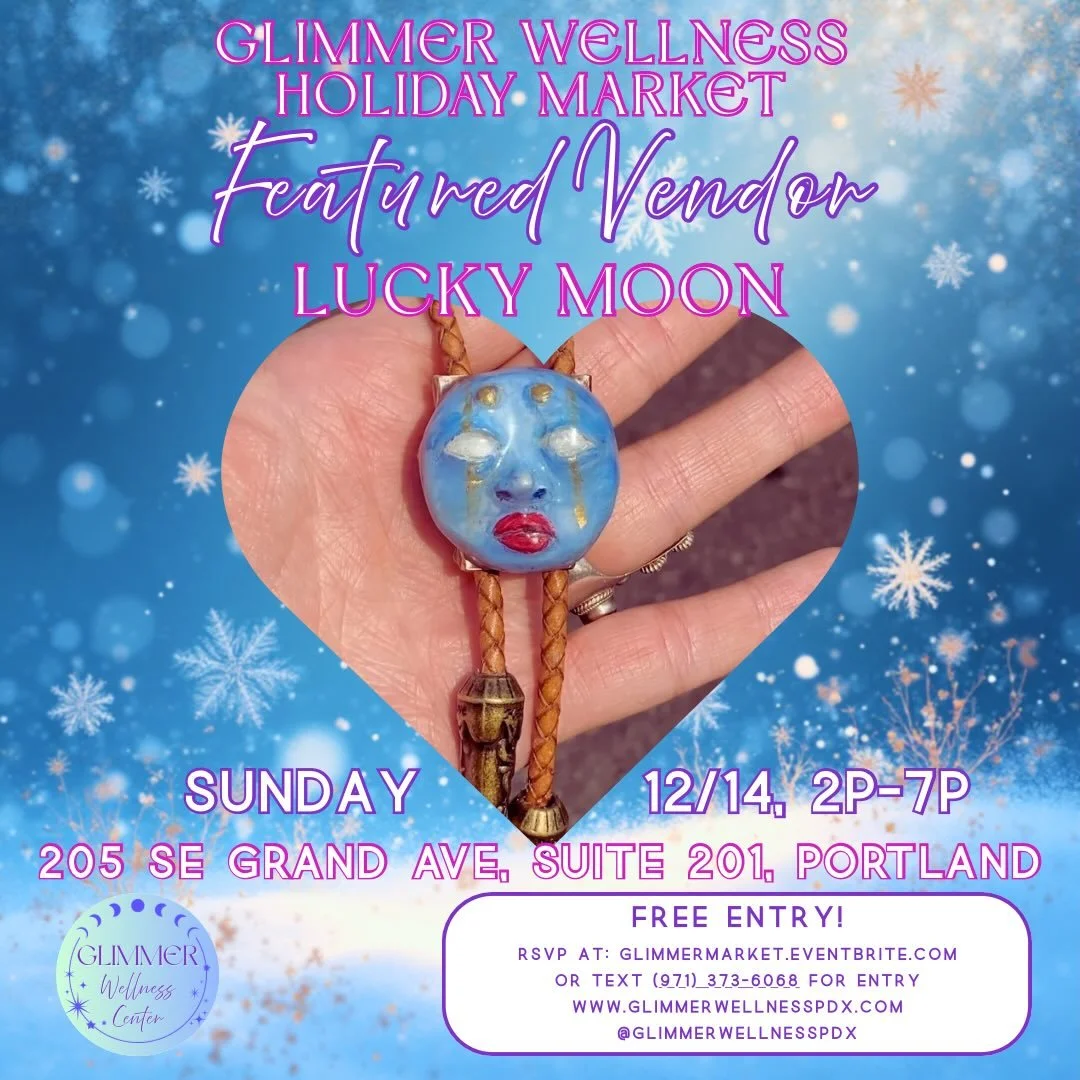 ✨❄️Announcing Featured Holiday Market Vendor:❄️✨

✨❄️Lucky Moon❄️✨!!

✨🌙 Eclectic art full of whimsy and magic 🌙✨

luckymoonshoppe@gmail.com

💝Join us for the @glimmerwellnesspdx Holiday Market! 💝

☀️Sunday, 12/14, 2p-7p☀️

💖Vendors, healers, an