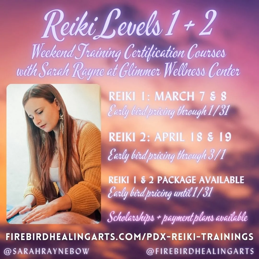 Sign-ups for our upcoming Reiki Level 1 + Level 2 Trainings at @glimmerwellnesspdx are officially open! 🎉

These weekend intensives are a powerful invitation into self-healing, intuition, and a deeper relationship with Reiki. Start or continue your 