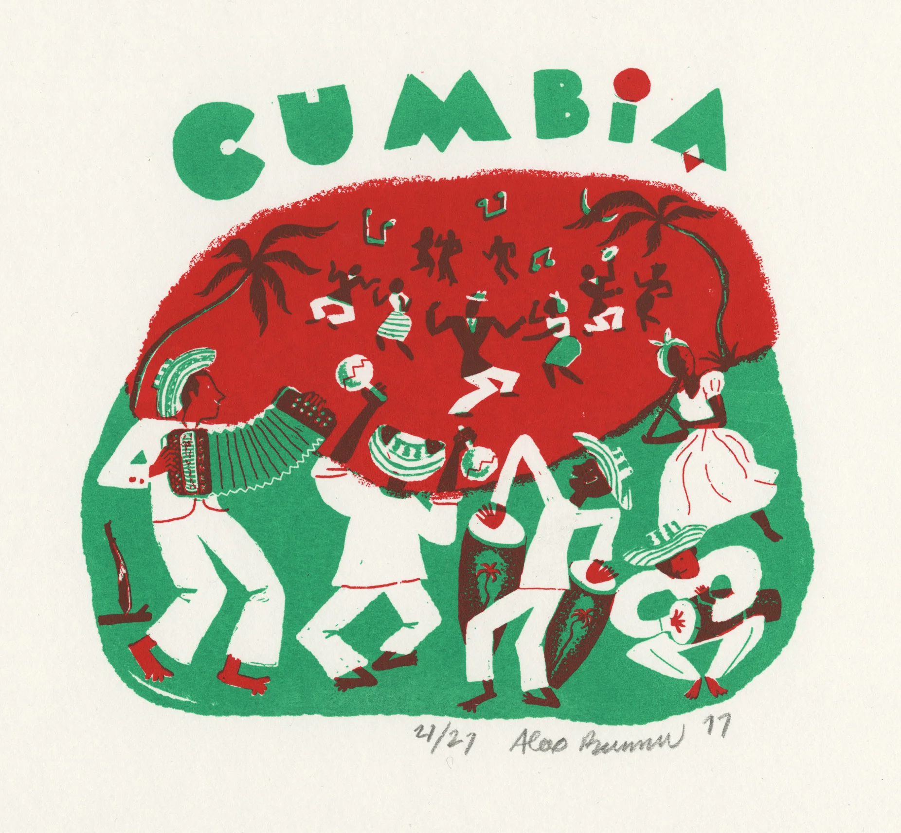 Alex Barrow, Cumbia Accordion screenprint, signed limited edition of 27, 8 for sale