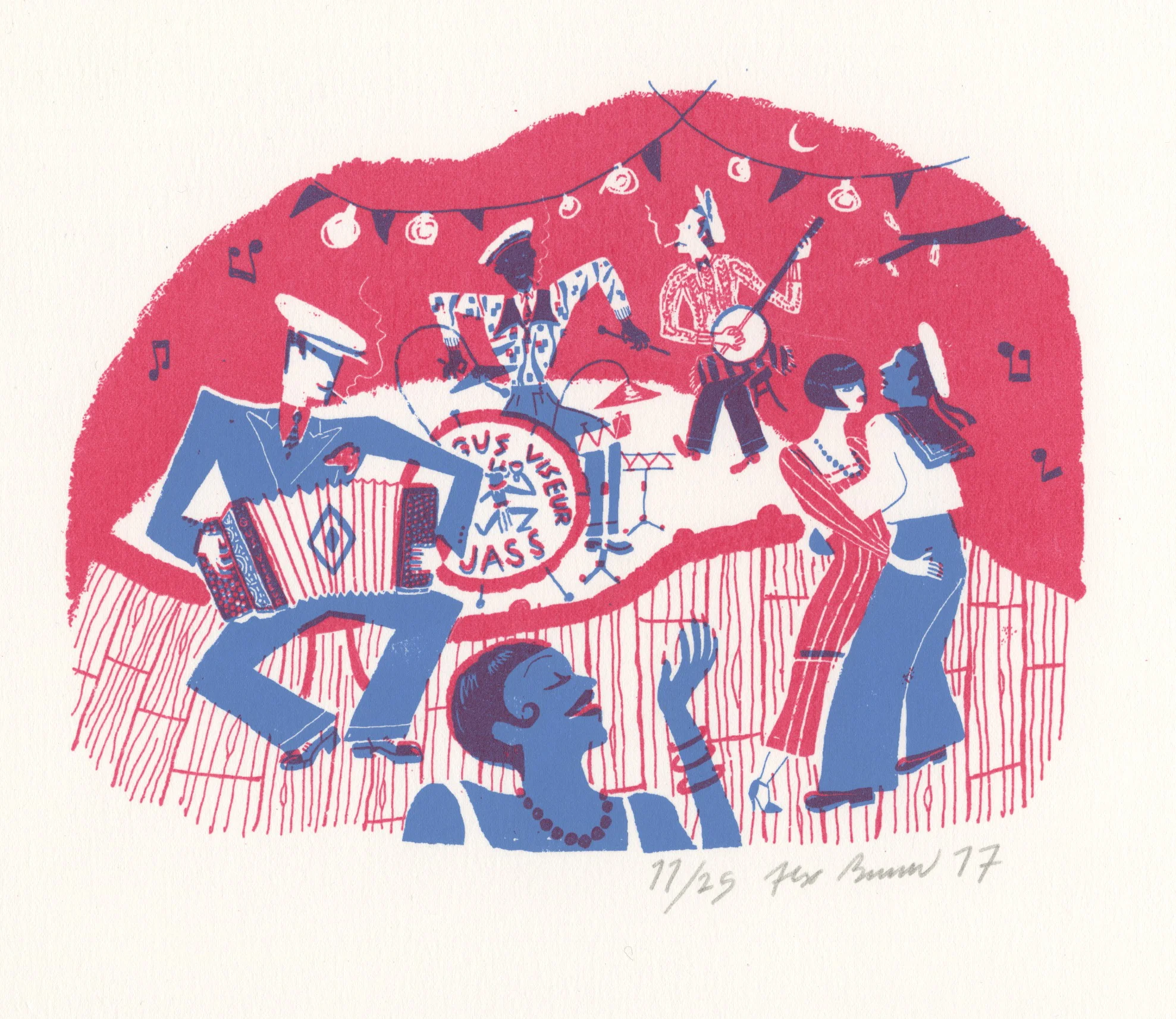 Alex Barrow Jazz accordion screenprint, signed limited edition of 8.