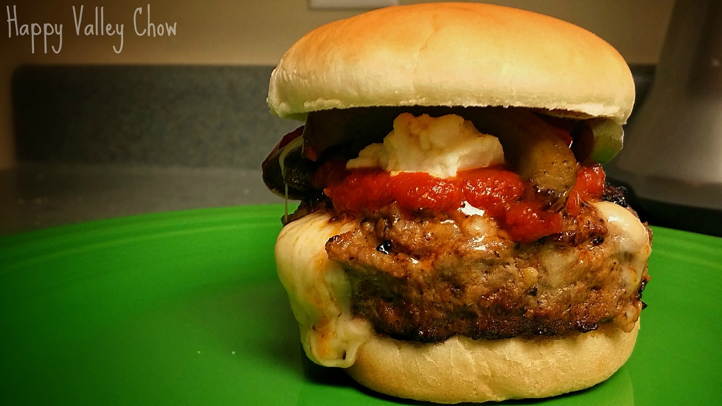 Mozzarella Stuffed Sausage Burger