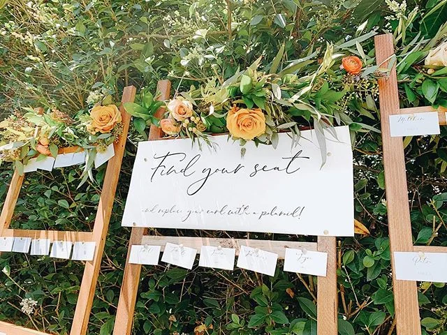 Loved this escort card display from our Stinson wedding 💕 I&rsquo;m actually going to a wedding today...as a GUEST 🙌🏼 can&rsquo;t wait to see our dear friends get married! Happy Saturday!