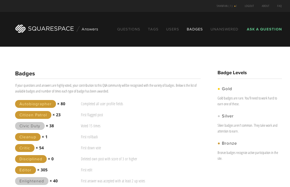 Screen captured from http://answers.squarespace.com/badges/