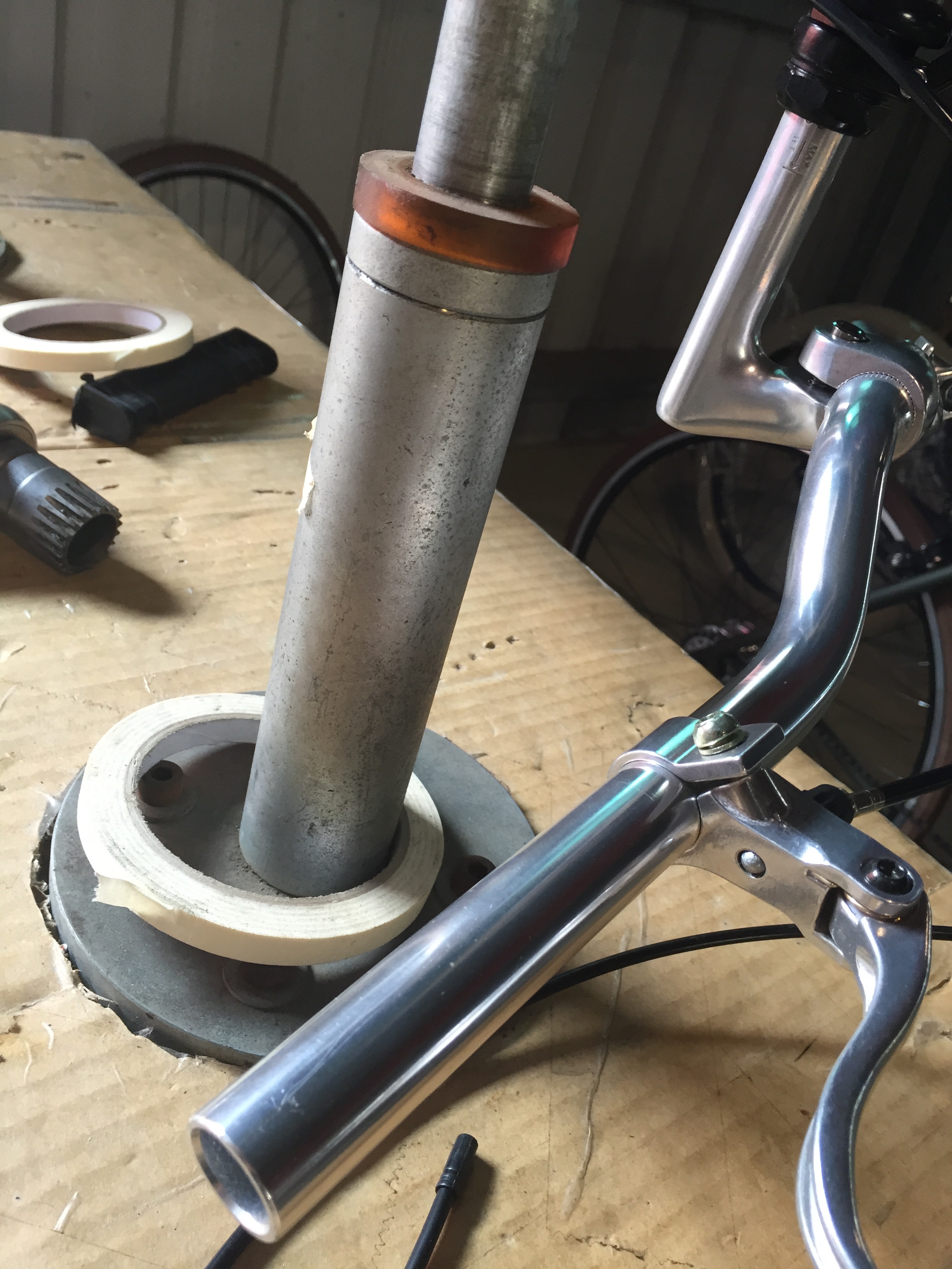 Pretty much everything here was worked on upside down, supported on the seat tube.